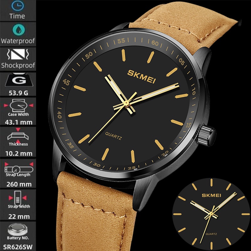 Suede Strap Watch - Skmei-Montres à quartz pour hommes, style